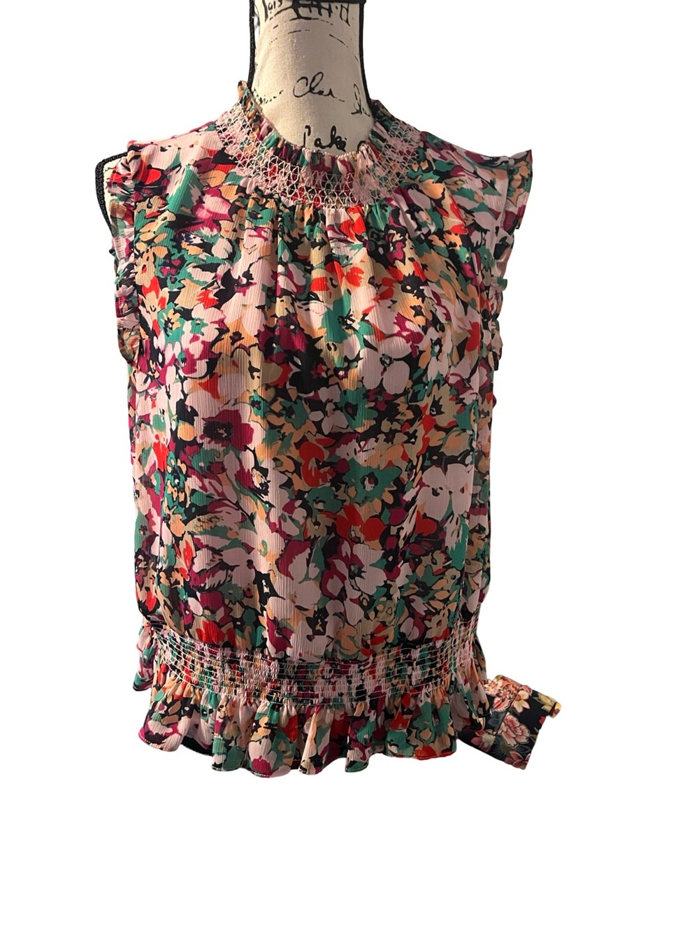 J Crew Sleeveless Mockneck Smocked Floral Top Sz 12